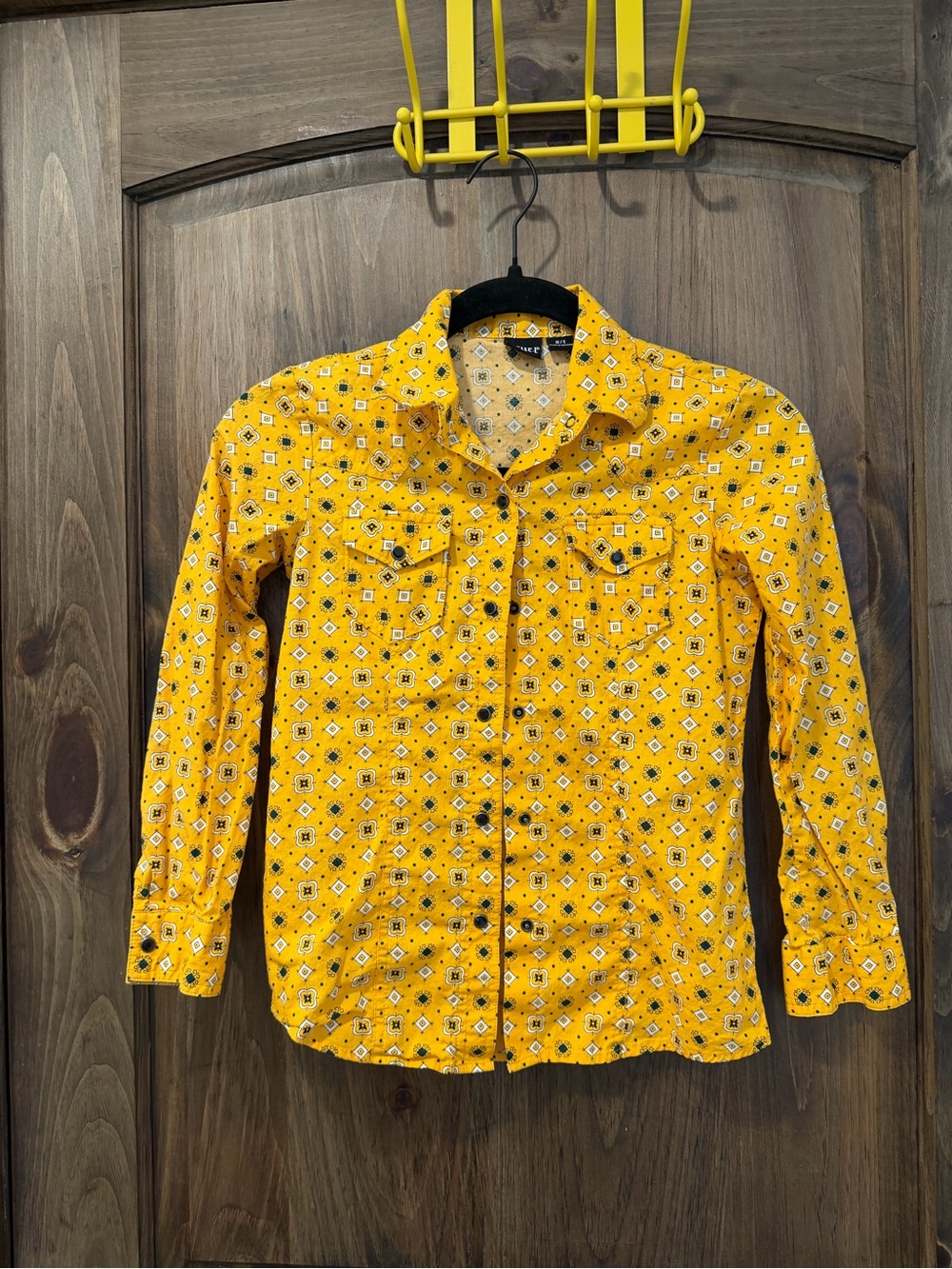 Cruel Girl Yellow and Green Patterned Western Shirt